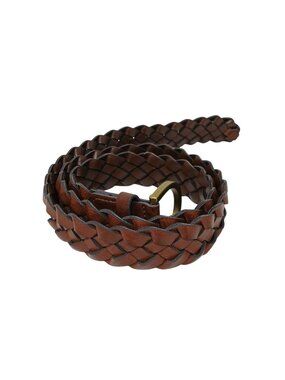 Braided Faux Leather Belt Adjustable W/ Brass Gold Buckle Brown Women #D-40P